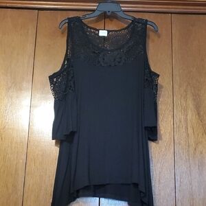 Cupio Black Lace Cold Shoulder Blouse